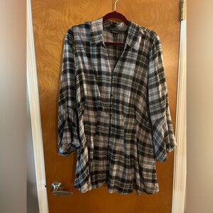 Torrid plaid blouse with corset ties in the back